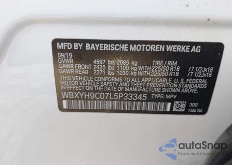 2020 BMW X2 Sdrive28I z USA, uszkodzony, nr VIN WBXYH9C07L5P33345